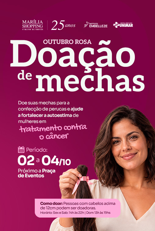 Doação de mechas durante o Outubro Rosa no Marília Shopping